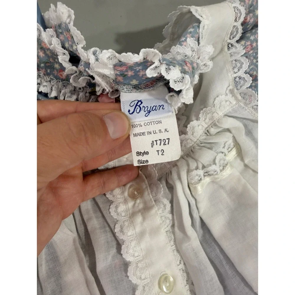 VTG Bryan Toddler Girls Floral Prairie Dress with White Lace Pinafore Apron 2T